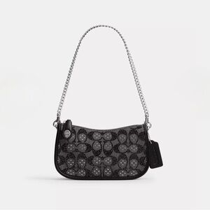 Coach Black Swinger Bag 20 with Chain In Crystal Signature Jacquard NWT